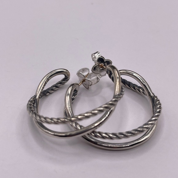 David Yurman Crossover Hoop Earrings in Sterling Silver, 33.7mm - Picture 10 of 10